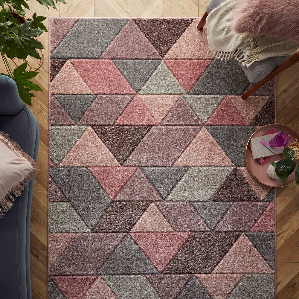 Portland 670 P Geometric Rugs in Pink Grey Cream